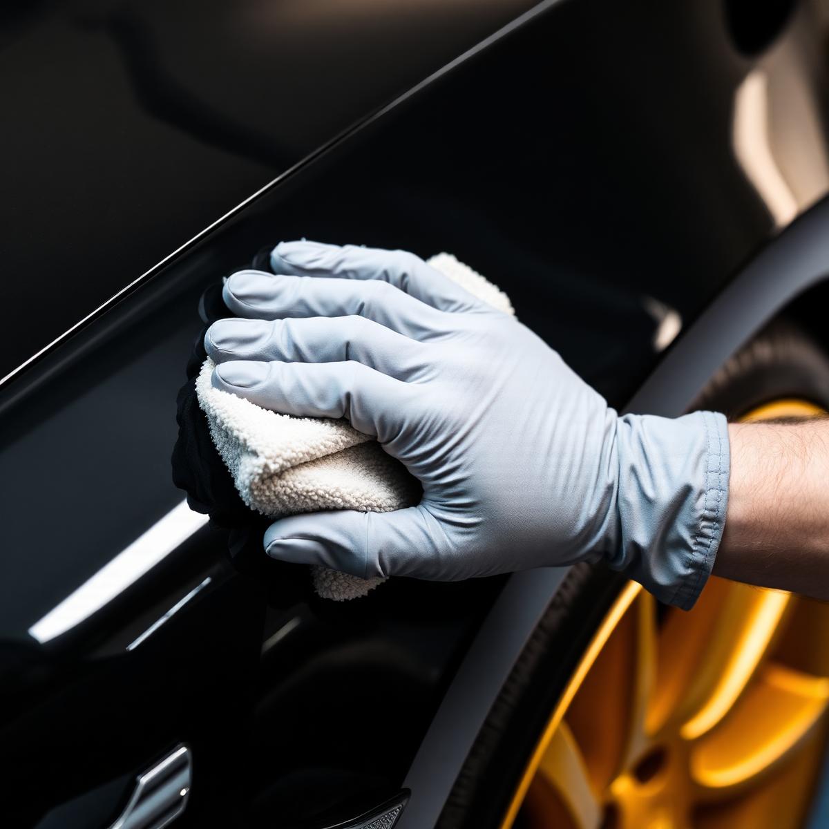 Marlow polishing a black vehicle by hand